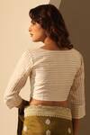 Shop_Weaver Story_White Tissue Printed Striped V Neck Blouse _at_Aza_Fashions