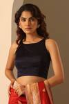 Buy_Weaver Story_Blue Satin Silk Solid Halter Neck Blouse _at_Aza_Fashions