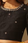 Weaver Story_Black Raw Silk Hand Embroidered Zari Round Neck Blouse _Online_at_Aza_Fashions