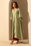Buy_Weaver Story_Green Handloom Cotton Sequins V-neck Embroidered V Kaftan _Online_at_Aza_Fashions