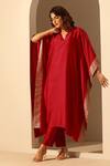 Buy_Weaver Story_Maroon Handloom Cotton Sequins V-neck Embroidered Round Kaftan _Online_at_Aza_Fashions