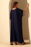 Shop_Weaver Story_Blue Handloom Chiniya Silk Hand Embroidered Sequins V Neck Kaftan _at_Aza_Fashions