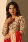 Buy_Weaver Story_Off White Raw Silk Hand Embroidery Floral V Neck Blouse _at_Aza_Fashions