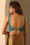 Shop_Weaver Story_Green Raw Silk Hand Embroidery Floral Tear-drop Neck Blouse _at_Aza_Fashions