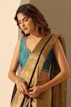 Weaver Story_Green Raw Silk Hand Embroidery Floral Tear-drop Neck Blouse _Online_at_Aza_Fashions