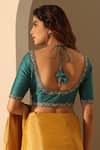 Shop_Weaver Story_Green Silk Embroidery V-neck Placement Hand Blouse _at_Aza_Fashions
