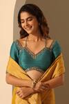 Buy_Weaver Story_Green Silk Embroidery V-neck Placement Hand Blouse _Online_at_Aza_Fashions