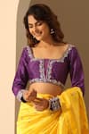 Buy_Weaver Story_Purple Organza, Silk Embroidery Square Neck Placement Floral Hand Blouse _at_Aza_Fashions