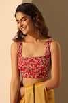 Buy_Weaver Story_Red Silk Embroidery Square Neck Pure Hand Blouse _at_Aza_Fashions