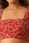 Buy_Weaver Story_Red Silk Embroidery Square Neck Pure Hand Blouse _Online_at_Aza_Fashions