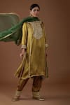 Buy_Preeti S Kapoor_Gold Silk, Organza Gota Patti, Pearls, Sequins, Yoke Embellished Kurta Set _at_Aza_Fashions
