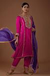 Buy_Preeti S Kapoor_Pink Kurta And Salwar Mashru Silk Embellishment Gota Notched Pearl Yoke Set _at_Aza_Fashions