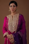 Preeti S Kapoor_Pink Kurta And Salwar Mashru Silk Embellishment Gota Notched Pearl Yoke Set _Online_at_Aza_Fashions