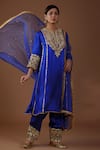 Buy_Preeti S Kapoor_Blue Kurta And Salwar Mashru Silk Embellishment Gota Notched Pearl Set _at_Aza_Fashions