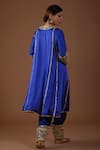 Shop_Preeti S Kapoor_Blue Kurta And Salwar Mashru Silk Embellishment Gota Notched Pearl Set _at_Aza_Fashions
