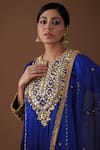 Preeti S Kapoor_Blue Kurta And Salwar Mashru Silk Embellishment Gota Notched Pearl Set _Online_at_Aza_Fashions