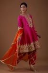 Buy_Preeti S Kapoor_Pink Anarkali And Salwar Dupion Silk Embellishment Gota Round Short Set _at_Aza_Fashions