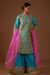 Buy Preeti S Kapoor Blue Silk, Organza Gota Patti, Pearls, Sequins, Hand A-line Kurta Pant Set at Aza Fashions Buy_Preeti S Kapoor_Blue Silk, Organza Gota Patti, Pearls, Sequins, Hand A-line Kurta Pant Set _at_Aza_Fashions