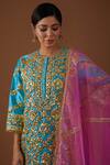 Preeti S Kapoor Blue Silk, Organza Gota Patti, Pearls, Sequins, Hand A-line Kurta Pant Set Online at Aza Fashions Preeti S Kapoor_Blue Silk, Organza Gota Patti, Pearls, Sequins, Hand A-line Kurta Pant Set _Online_at_Aza_Fashions