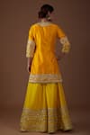 Shop_Preeti S Kapoor_Yellow Silk, Organza Gota Patti, Sequins, Pearls, Hand A-line Kurta Sharara Set _at_Aza_Fashions