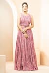 Buy_Studio Bagechaa_Pink Fine Silk Embroidered Hand Round Printed Maxi Dress _at_Aza_Fashions