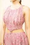 Studio Bagechaa_Pink Fine Silk Embroidered Hand Round Printed Maxi Dress _Online_at_Aza_Fashions