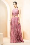 Buy_Studio Bagechaa_Pink Fine Silk Embroidered Hand Round Printed Maxi Dress _Online_at_Aza_Fashions