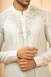Studio Bagechaa_Grey Chanderi Embroidery Floral Placement Kurta With Pyjama Pant _Online_at_Aza_Fashions