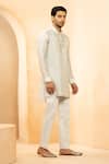 Buy_Studio Bagechaa_Grey Chanderi Embroidery Floral Placement Kurta With Pyjama Pant _Online_at_Aza_Fashions