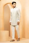 Buy_Studio Bagechaa_Grey Chanderi Pintuck Short Kurta With Pyjama Pant _Online_at_Aza_Fashions