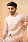 Shop_Studio Bagechaa_Pink Chanderi Embroidery Bundi Kurta Set _Online_at_Aza_Fashions