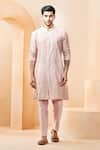 Buy_Studio Bagechaa_Pink Chanderi Embroidery Bundi Kurta Set 