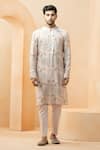Buy_Studio Bagechaa_Ivory Chanderi, Silk Sequins, Embroidery Floral Print Bundi Kurta Set _Online_at_Aza_Fashions