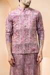 Studio Bagechaa_Purple Chanderi Embroidery Bandhani Pattern Bundi Kurta Set _Online_at_Aza_Fashions