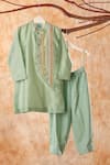 Buy_Turqidz by Shweta Aggarwal_Green Chanderi Hand Embroidered Beads Panelled Kurta Set  _at_Aza_Fashions