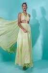 Buy_Nayantaara_Green Crepe Printed And Hand Embroidered Wavelet Pre-draped Saree & Blouse Set _at_Aza_Fashions