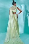 Nayantaara_Green Georgette Hand Embroidered Cut Dana Imperial Pre-draped Saree Set _Online_at_Aza_Fashions