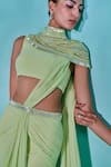 Buy_Nayantaara_Green Georgette Hand Embroidered Cut Dana Imperial Pre-draped Saree Set _Online_at_Aza_Fashions