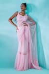 Buy_Nayantaara_Pink Saree Soft Net Hand Embroidered Aari Work Floret Pre-draped With Blouse _at_Aza_Fashions