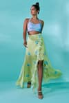 Buy_Nayantaara_Blue Crepe Printed Polka Dots Halter Neck The Dancing Bud Skirt Set _at_Aza_Fashions