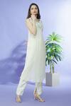 Shop_Shruti Sancheti_Ivory Cotton Embroidery Cut-work V Neck Yoke Tunic  _Online_at_Aza_Fashions