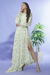 Buy_Shruti Sancheti_Yellow Cotton Printed Cracker Round Floral Dress  _Online_at_Aza_Fashions