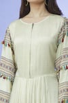 Shruti Sancheti_Beige Cotton Satin Embroidery Checkered Pattern Round Gown  _at_Aza_Fashions