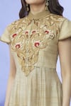 Shruti Sancheti_Gold Silk Hand Embroidered Patchwork Collar Yoke Gown_at_Aza_Fashions
