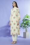 Buy_Shruti Sancheti_Peach Cotton Printed Flower Butta Band Collar Kurta  _Online_at_Aza_Fashions