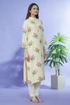 Shop_Shruti Sancheti_Peach Cotton Printed Flower Butta Band Collar Kurta  _Online_at_Aza_Fashions