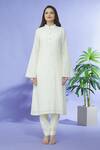 Shruti Sancheti_Ivory Cotton Printed Floral Mandarin Collar And Striped Kurta  _Online_at_Aza_Fashions