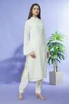 Shop_Shruti Sancheti_Ivory Cotton Printed Floral Mandarin Collar And Striped Kurta  _Online_at_Aza_Fashions