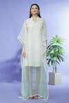 Shruti Sancheti_White Organza Hand Embroidered Floral Notched Yoke Kaftan  _Online_at_Aza_Fashions