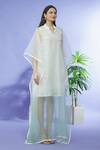 Buy_Shruti Sancheti_White Organza Hand Embroidered Floral Notched Yoke Kaftan  _Online_at_Aza_Fashions